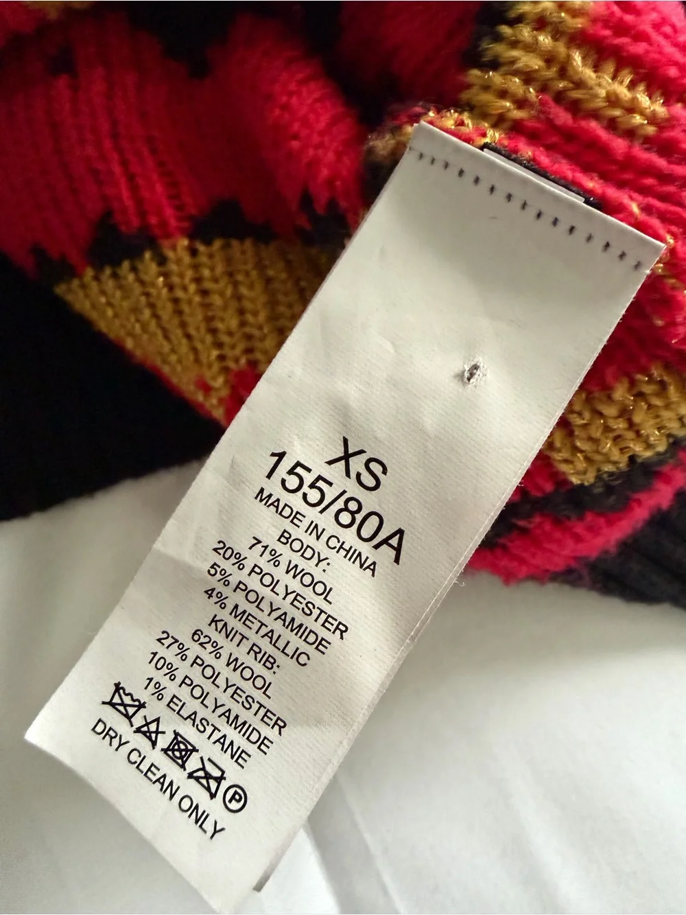 kate spade Black Crewneck Sweater with Pink, Red & Gold Fair Isle